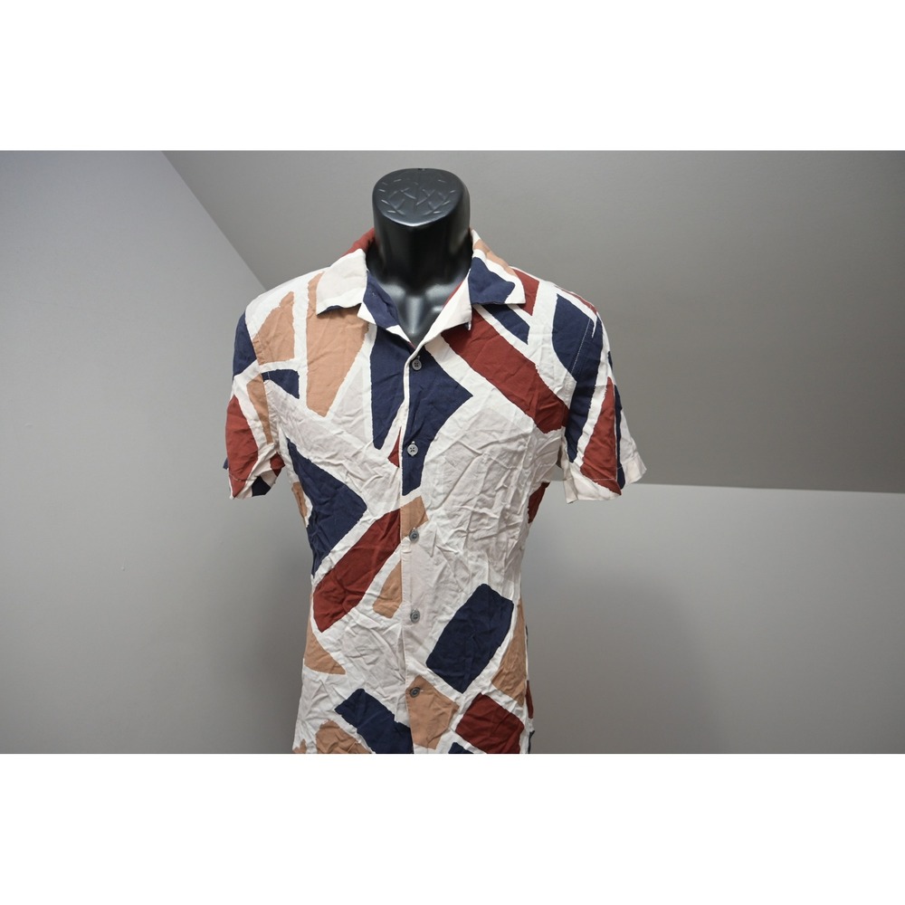 Express Button Up Shirt Mens Small Multicolor Geometric Abstract Rayon Excellent